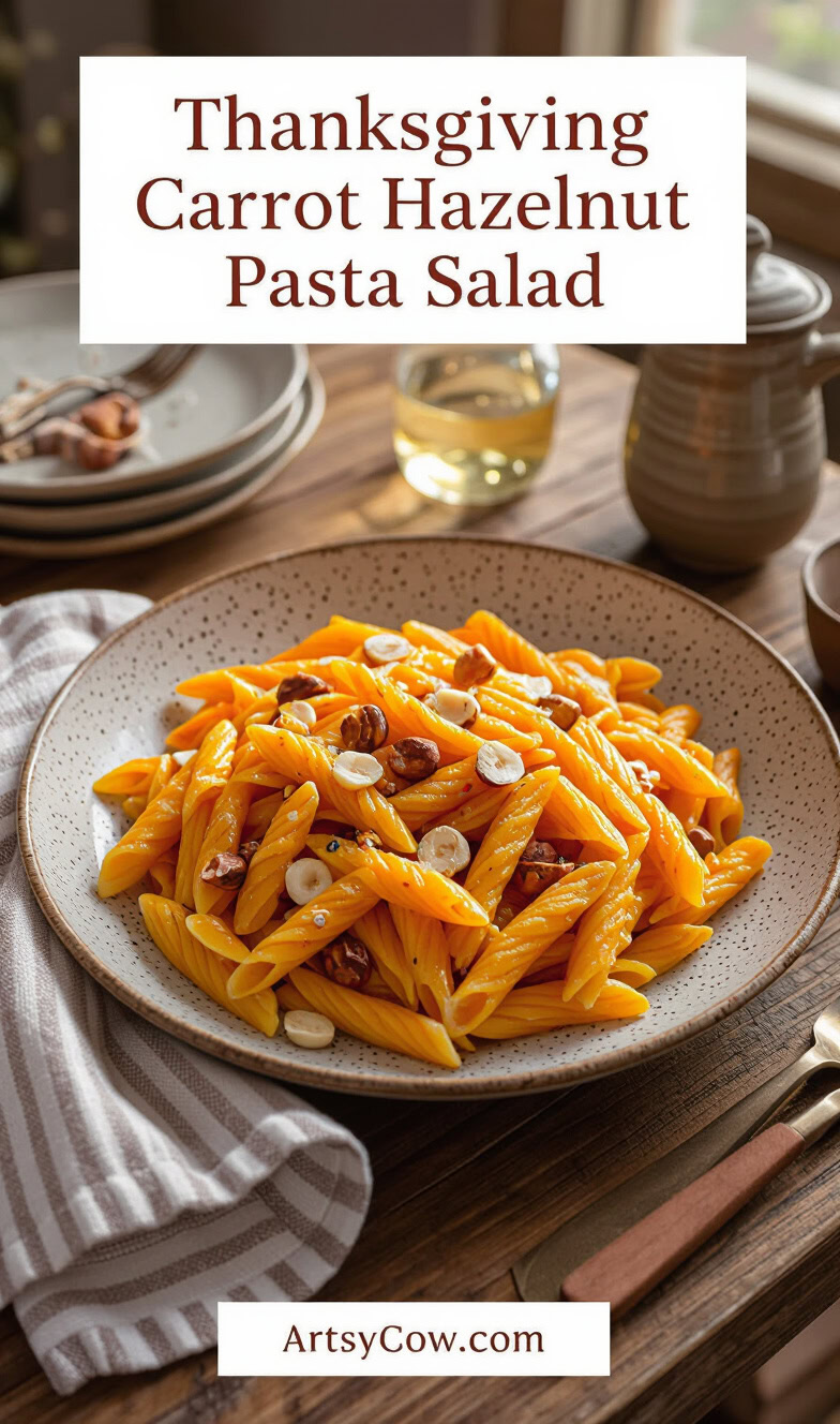 thanksgiving carrot hazelnut pasta salad pin image