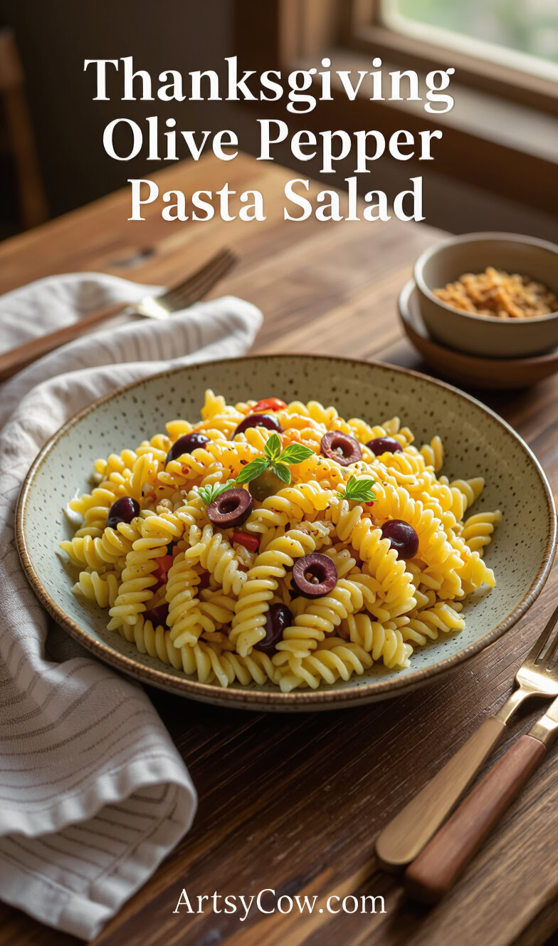thanksgiving olive pepper pasta salad pin image