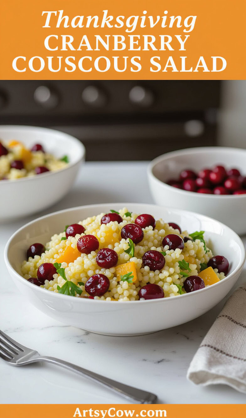 thanksgiving cranberry couscous salad pin image