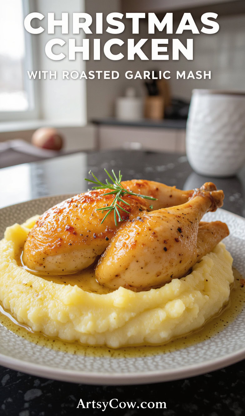 christmas chicken with roasted garlic mash pin image