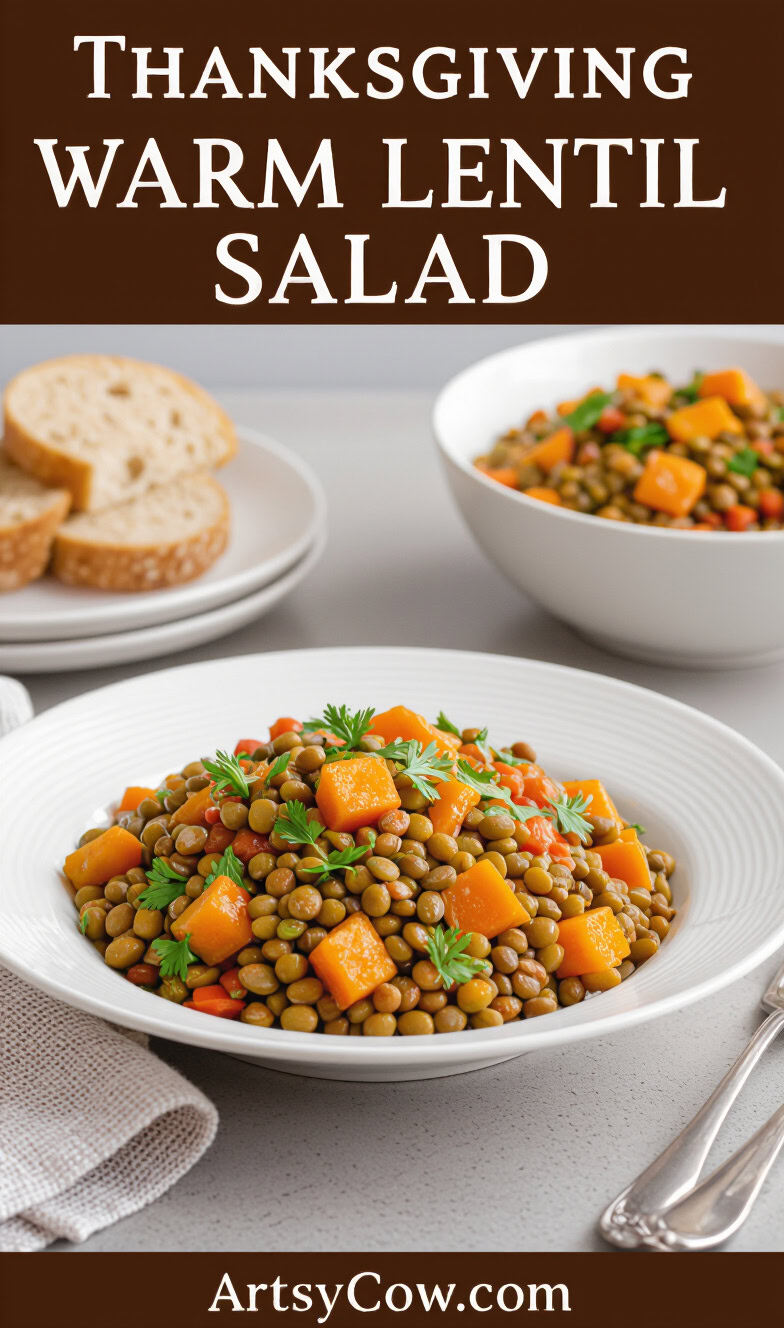 thanksgiving warm lentil salad pin image