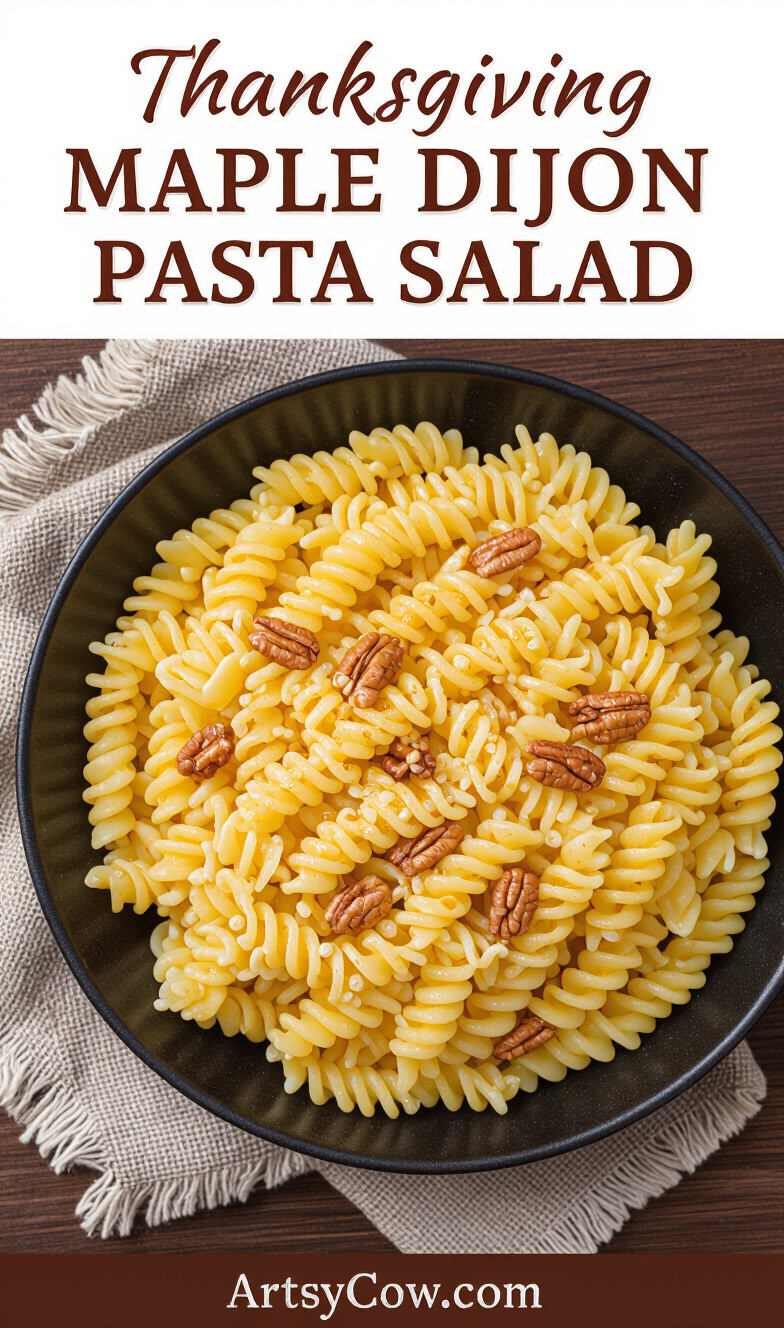 thanksgiving maple dijon pasta salad pin image