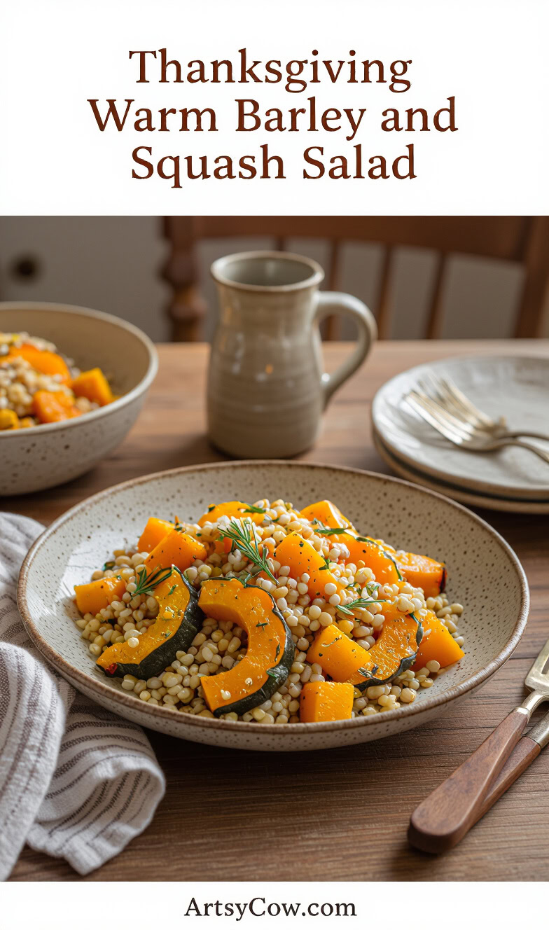 thanksgiving warm barley and squash salad pin image