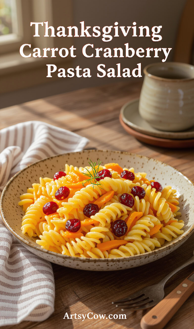 thanksgiving carrot cranberry pasta salad pin image