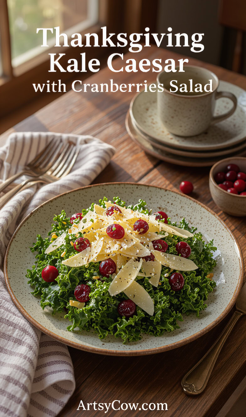 thanksgiving kale caesar with cranberries salad pin image
