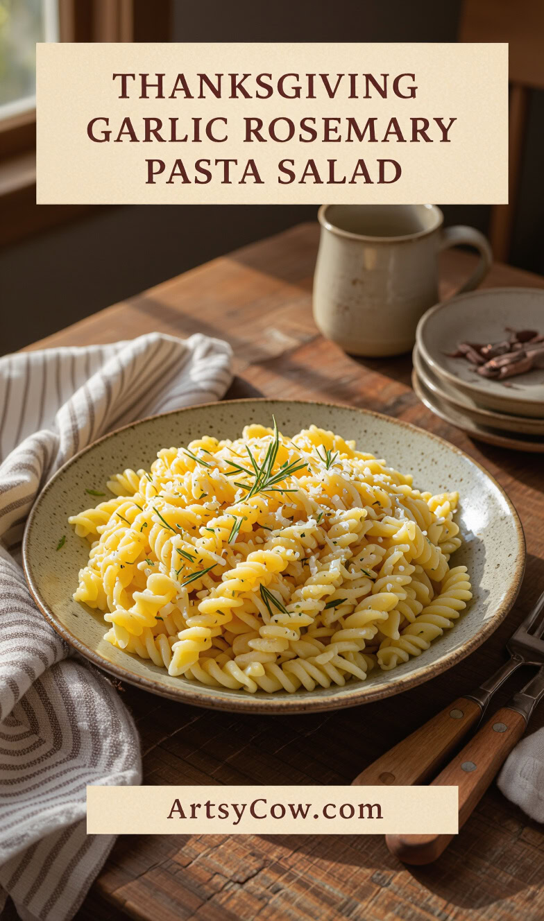 thanksgiving garlic rosemary pasta salad pin image