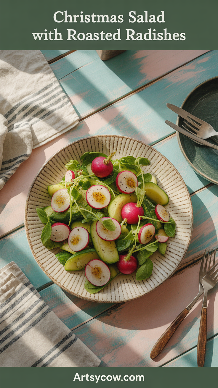 christmas salad with roasted radishes pin image