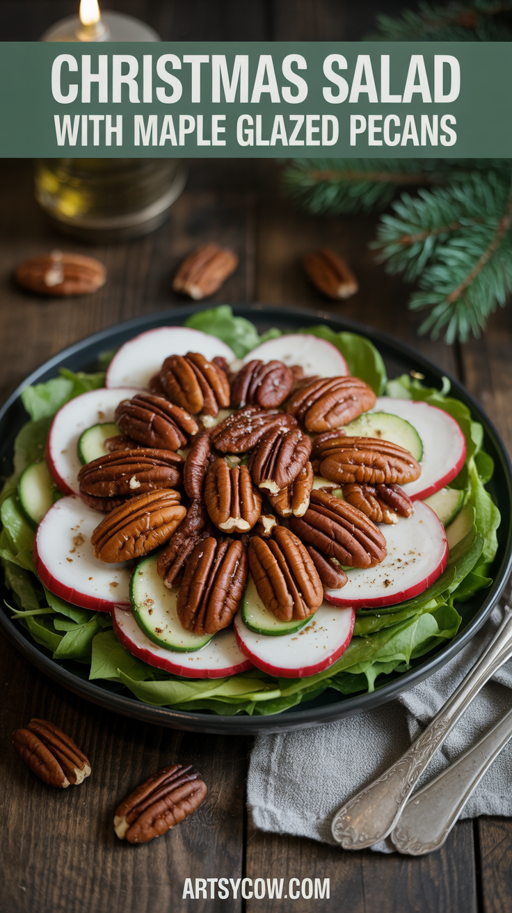christmas salad with maple glazed pecans pin image