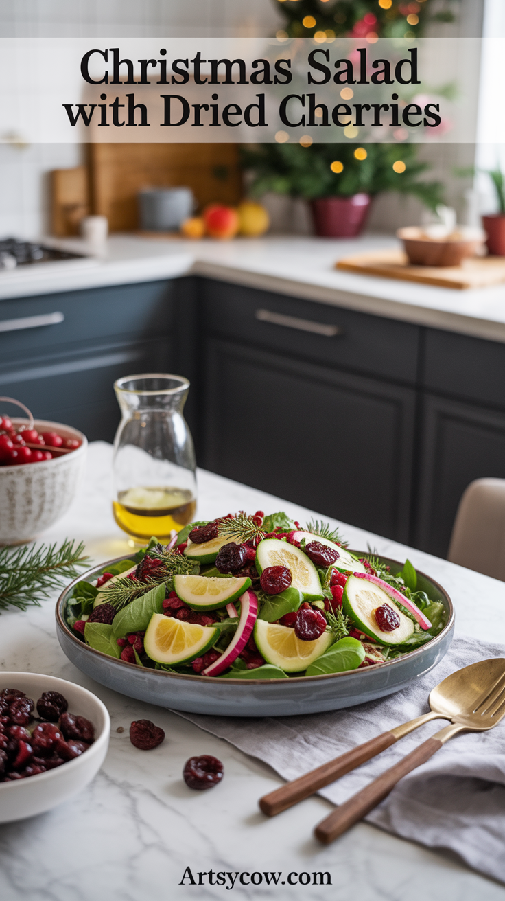 christmas salad with dried cherries pin image