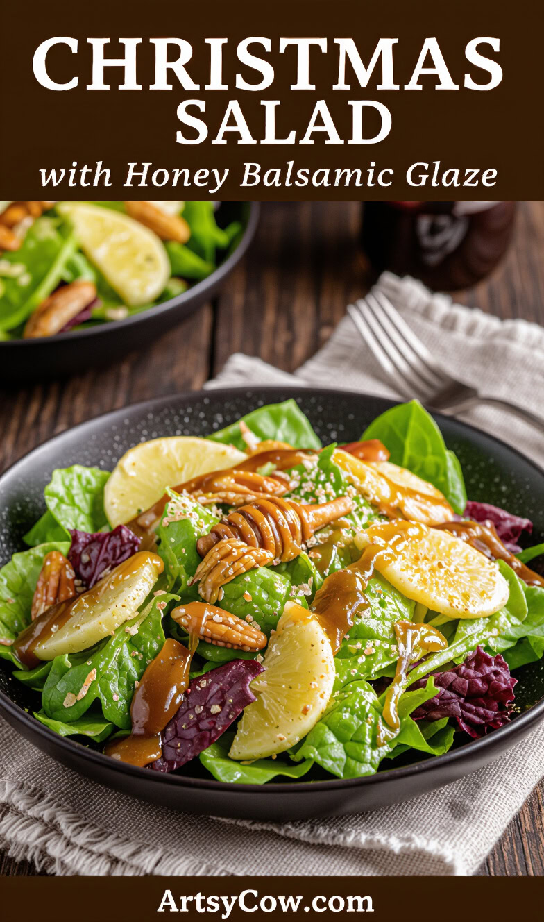 christmas salad with honey balsamic glaze pin image
