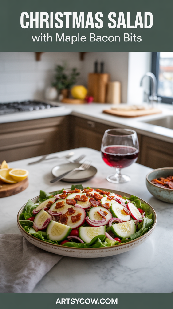 christmas salad with maple bacon bits pin image