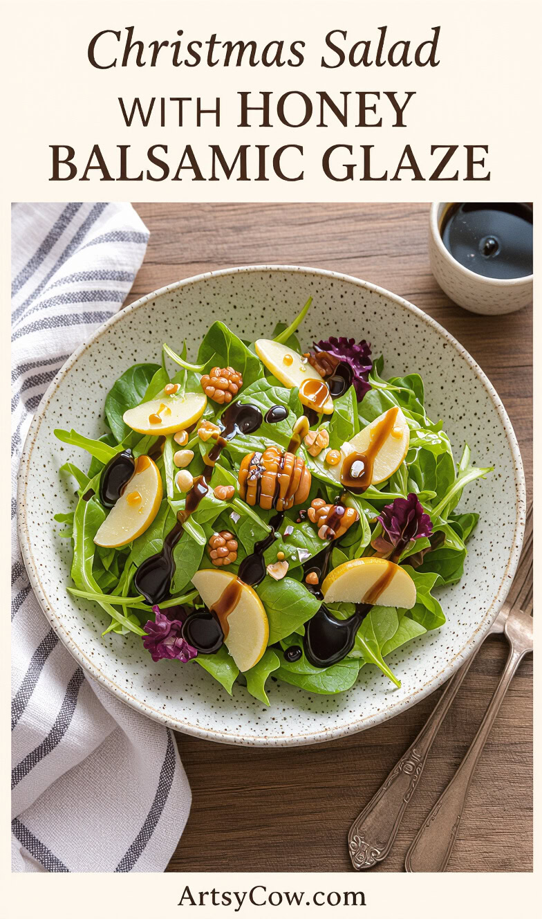 christmas salad with honey balsamic glaze pin image