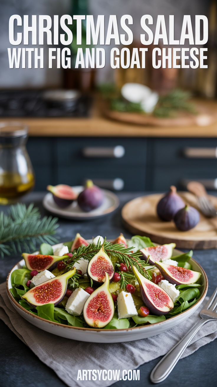 christmas salad with fig and goat cheese pin image
