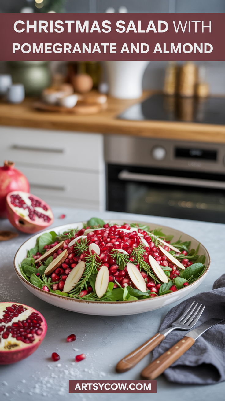 christmas salad with pomegranate and almond pin image