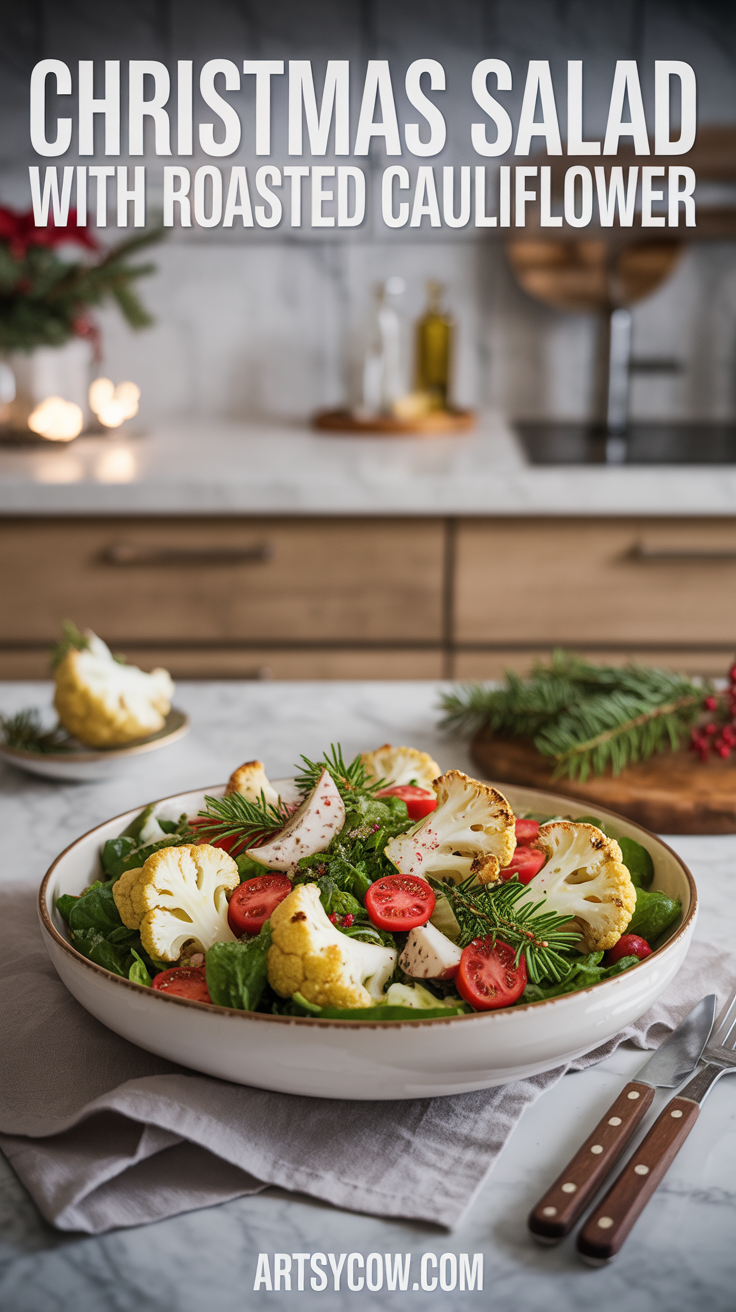 christmas salad with roasted cauliflower pin image