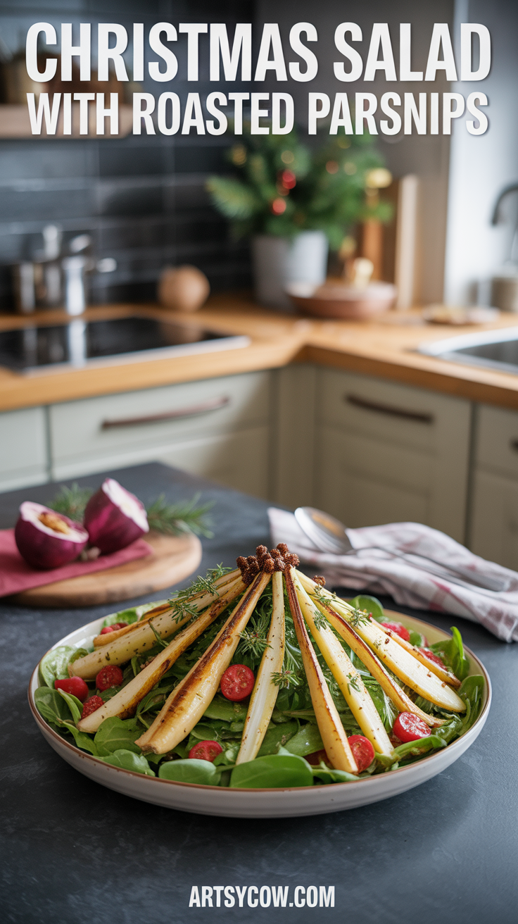 christmas salad with roasted parsnips pin image