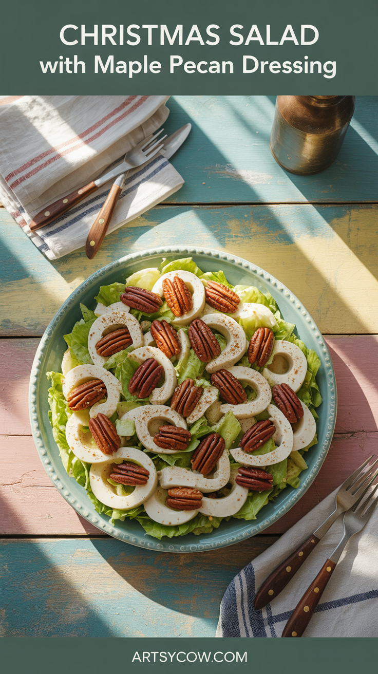 christmas salad with maple pecan dressing pin image