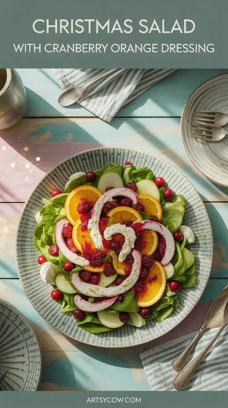 christmas salad with cranberry orange dressing pin image
