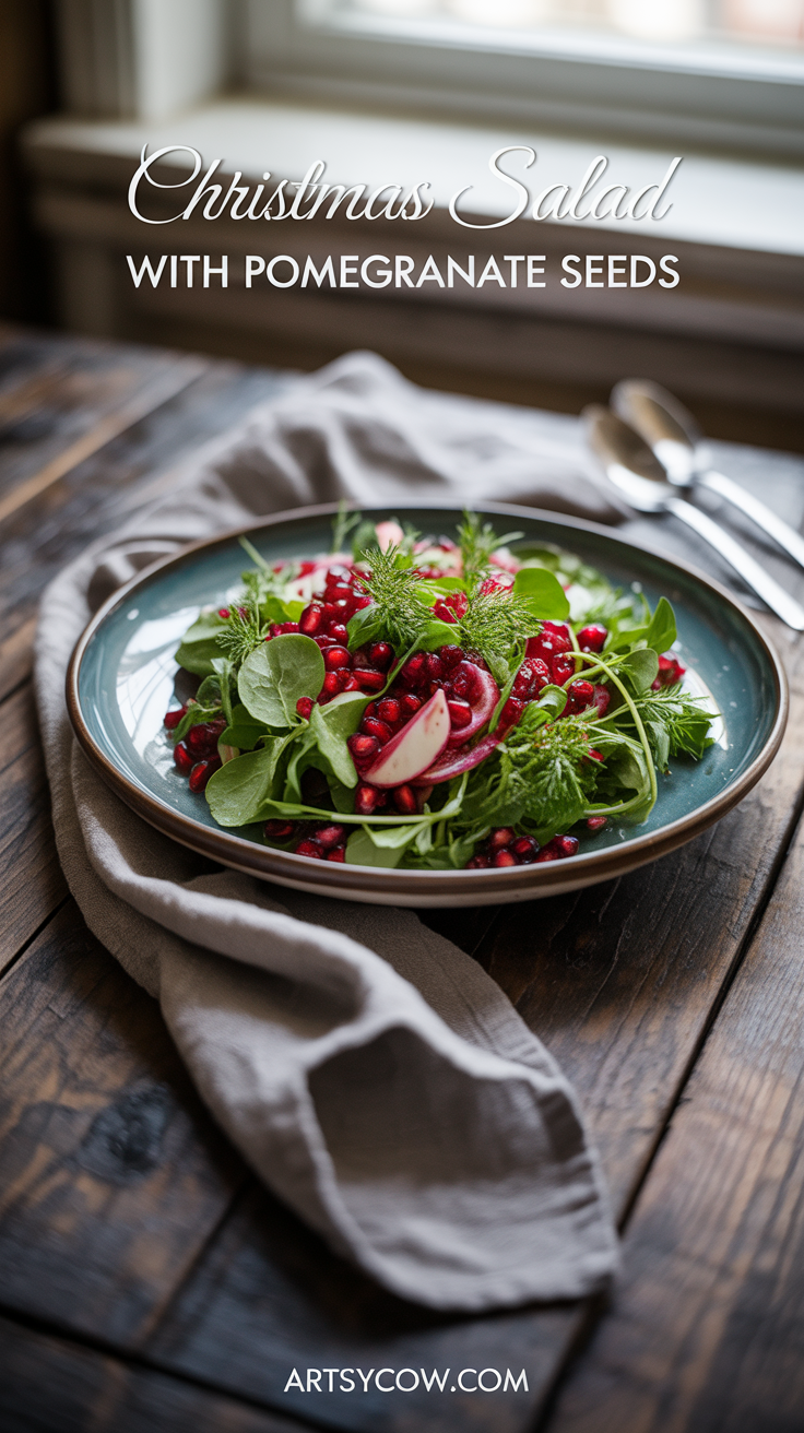 christmas salad with pomegranate seeds pin image
