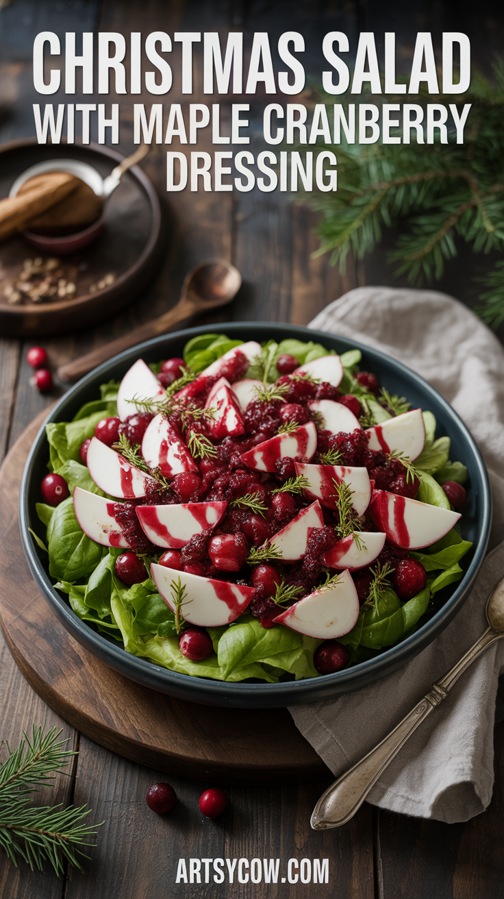 christmas salad with maple cranberry dressing pin image