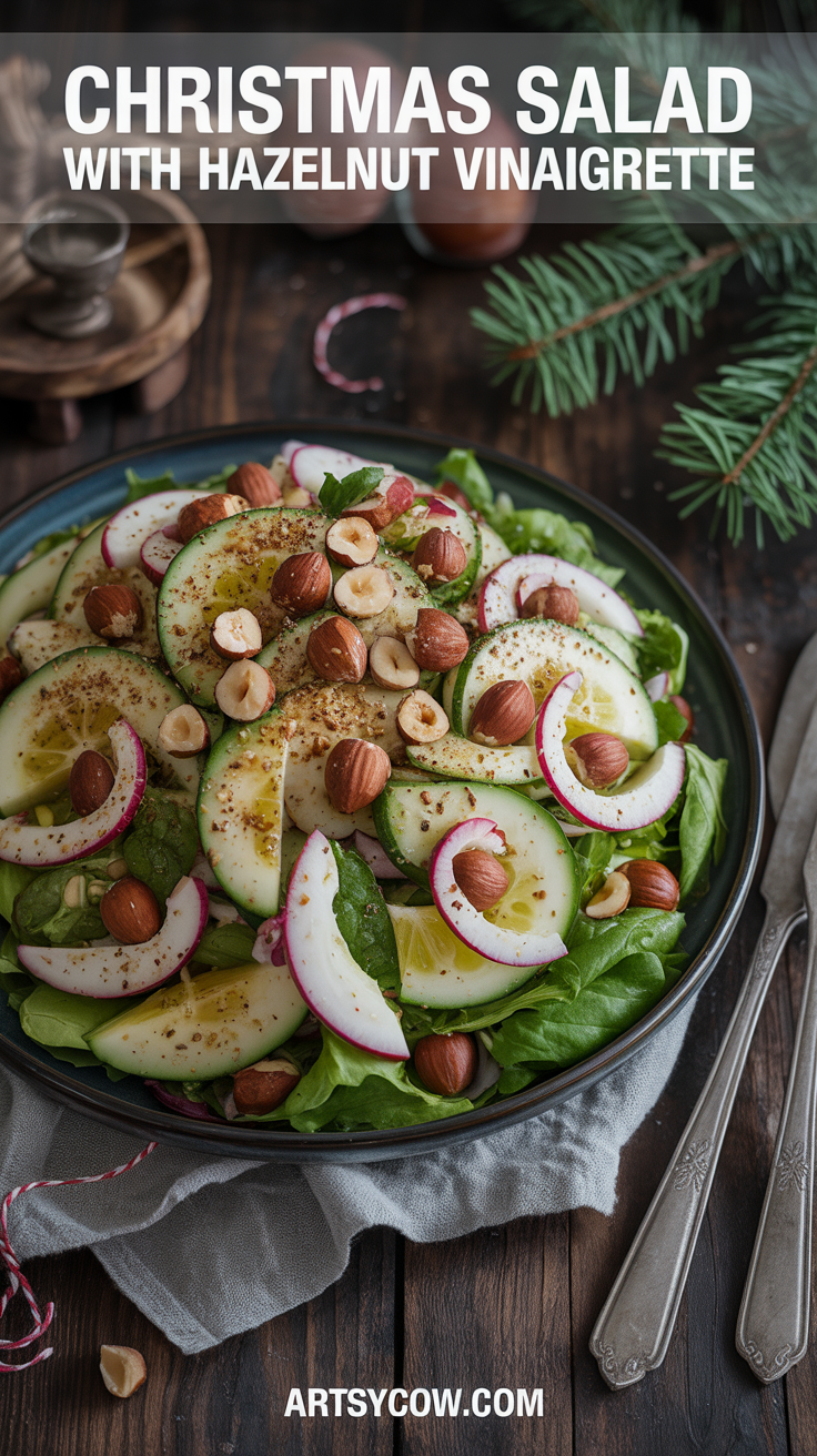 christmas salad with hazelnut vinaigrette pin image