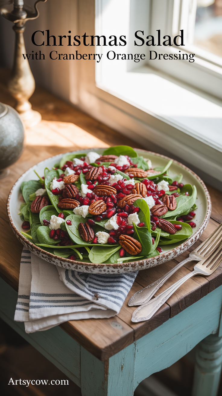 christmas salad with cranberry orange dressing pin image