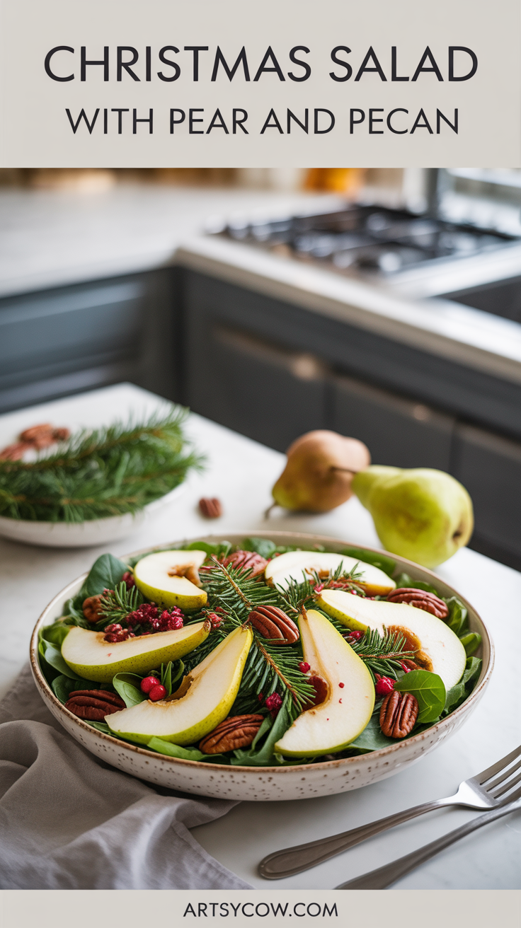 christmas salad with pear and pecan pin image