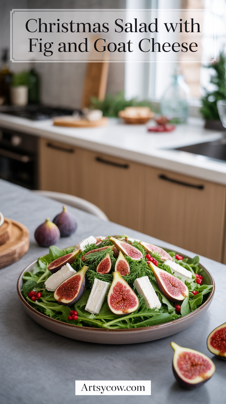 christmas salad with fig and goat cheese pin image