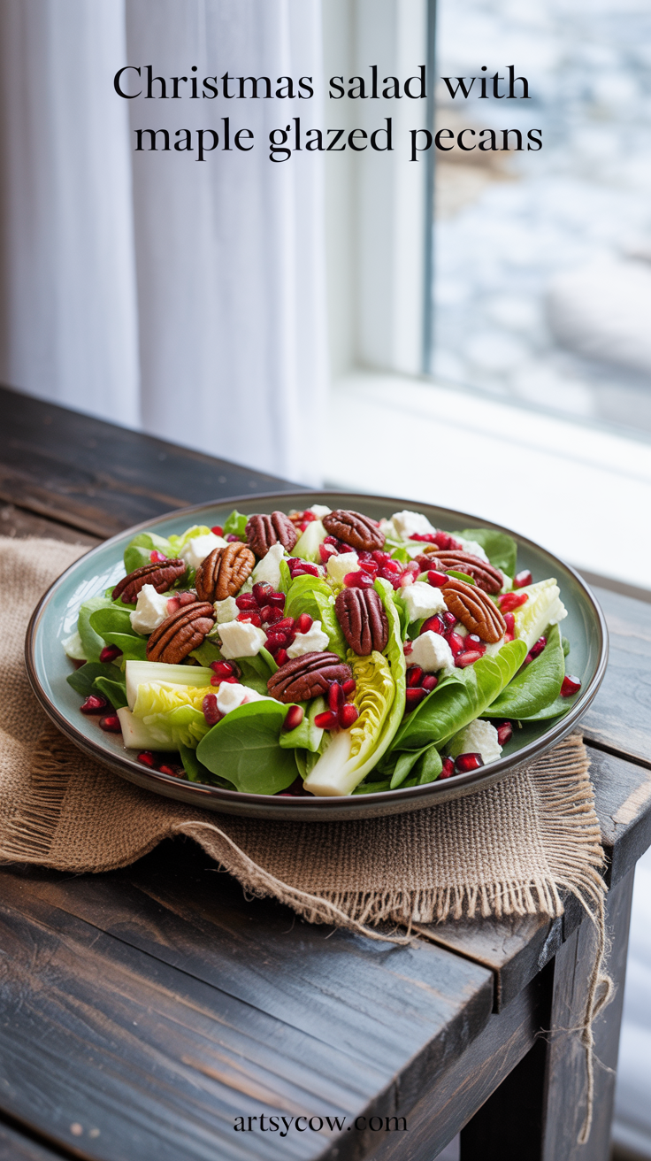 christmas salad with maple glazed pecans pin image