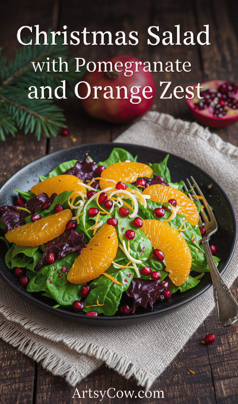 christmas salad with pomegranate and orange zest pin image