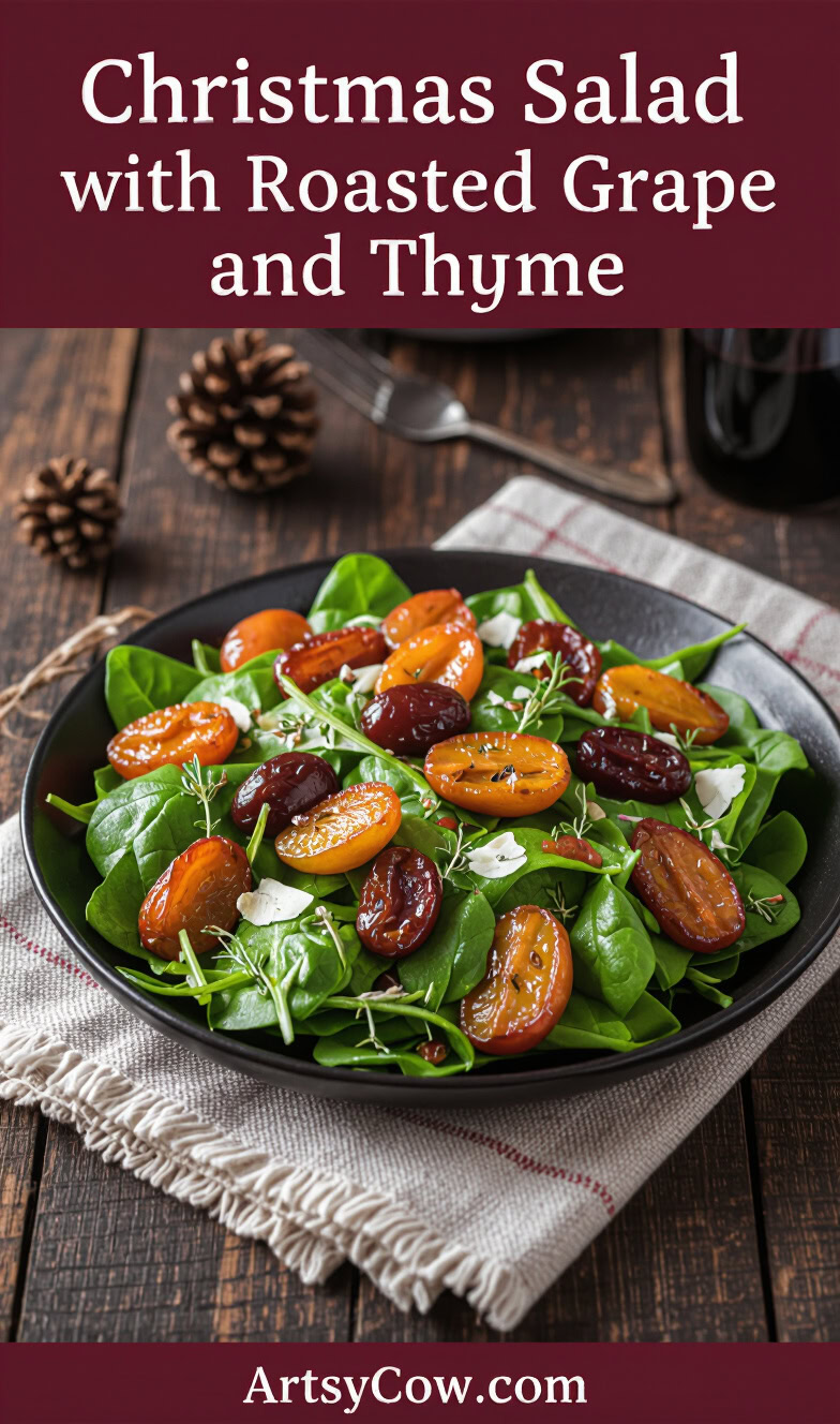 christmas salad with roasted grape and thyme pin image