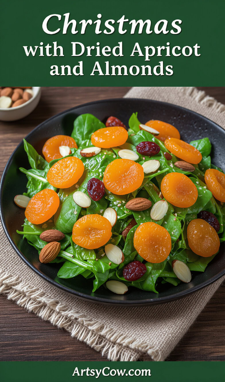 christmas salad with dried apricot and almonds pin image