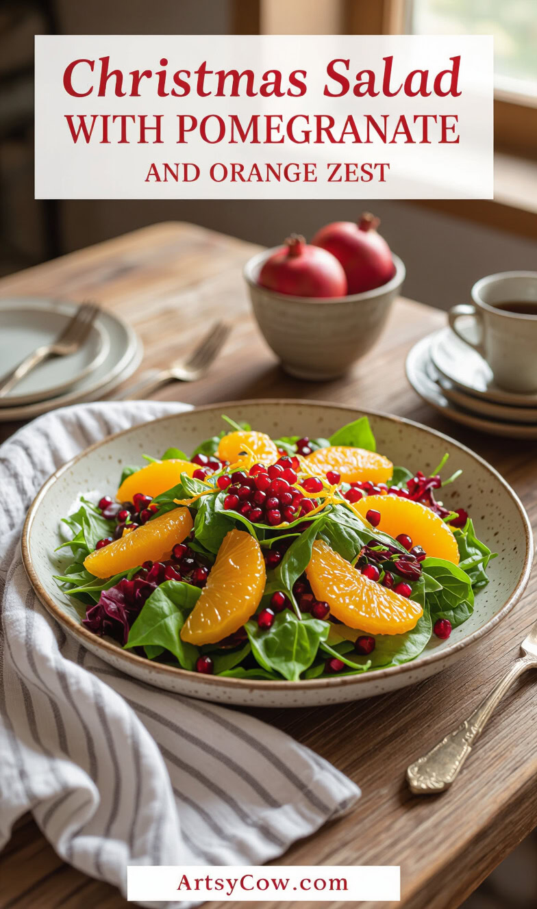 christmas salad with pomegranate and orange zest pin image