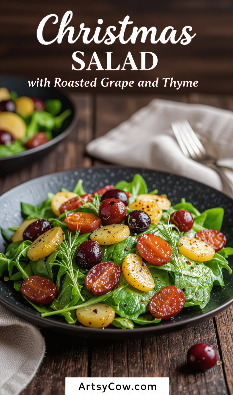 christmas salad with roasted grape and thyme pin image