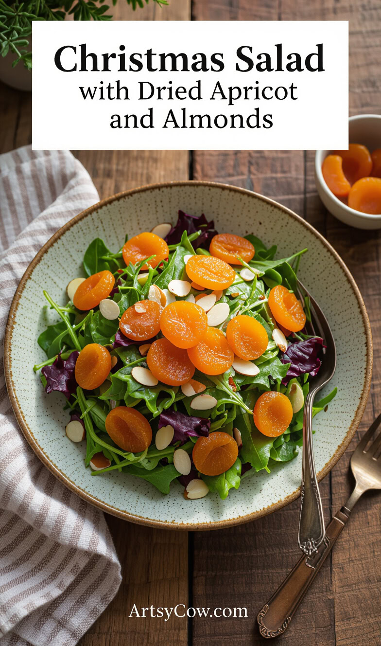 christmas salad with dried apricot and almonds pin image