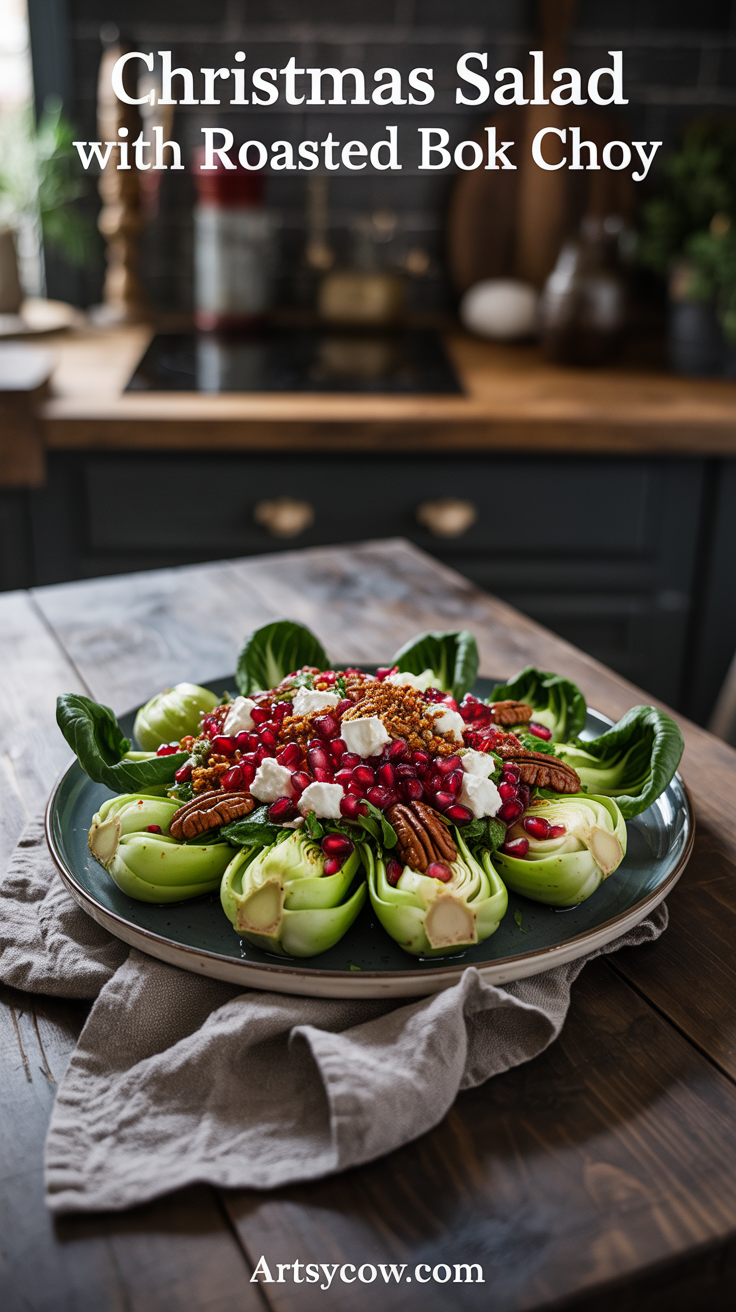 christmas salad with roasted bok choy pin image