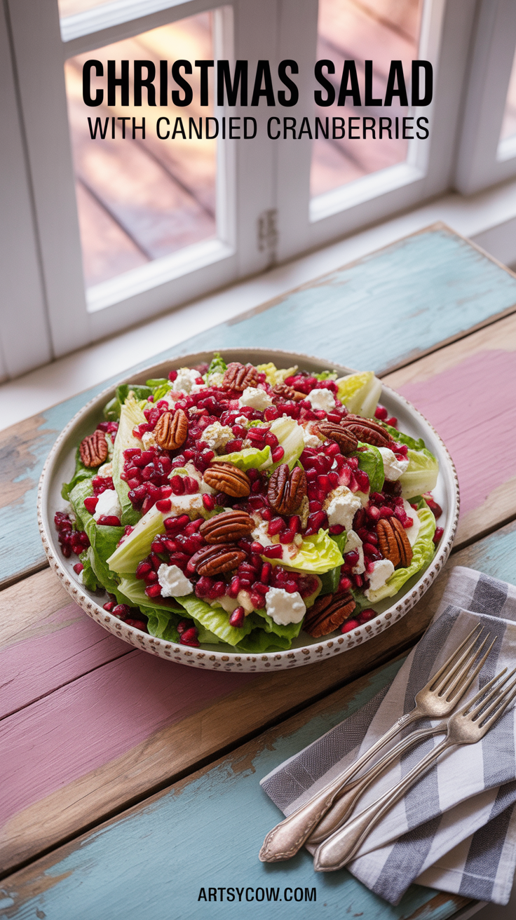 christmas salad with candied cranberries pin image