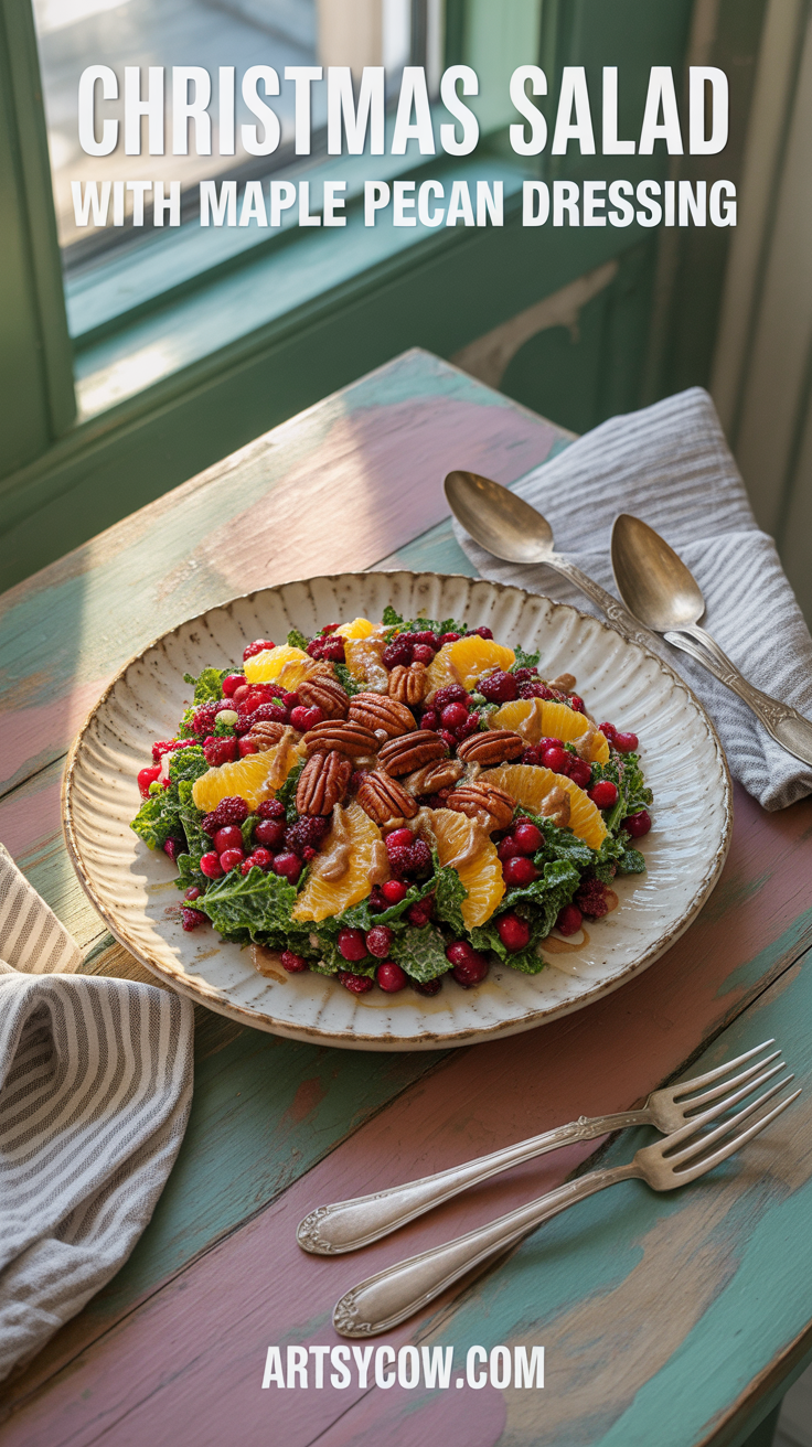 christmas salad with maple pecan dressing pin image