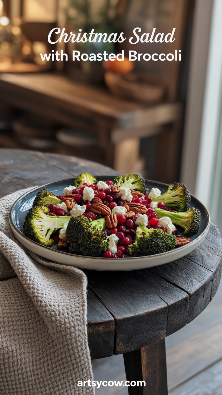 christmas salad with roasted broccoli pin image