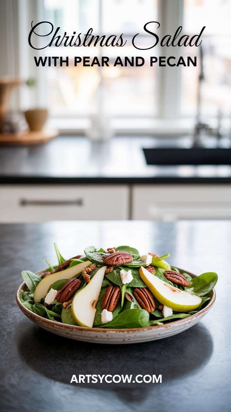 christmas salad with pear and pecan pin image