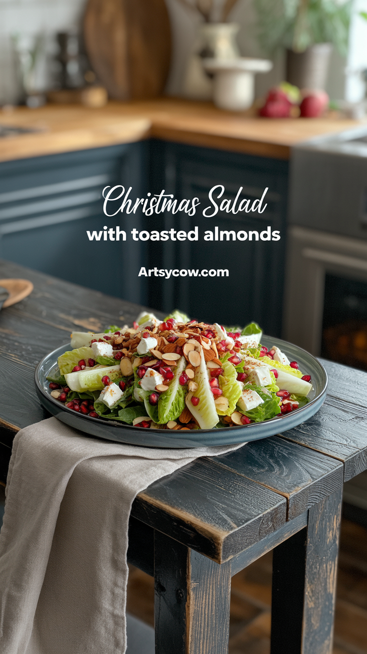 christmas salad with toasted almonds pin image