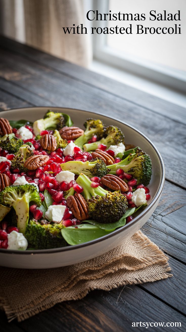 christmas salad with roasted broccoli pin image