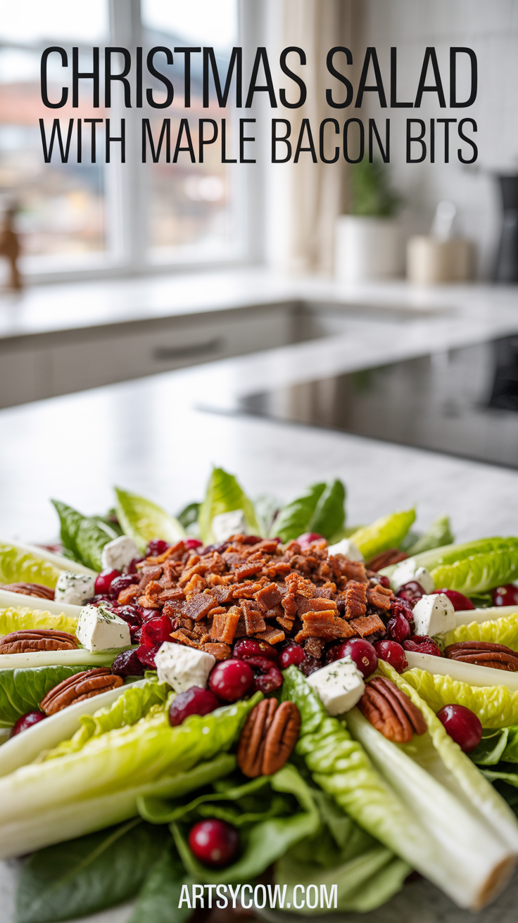 christmas salad with maple bacon bits pin image