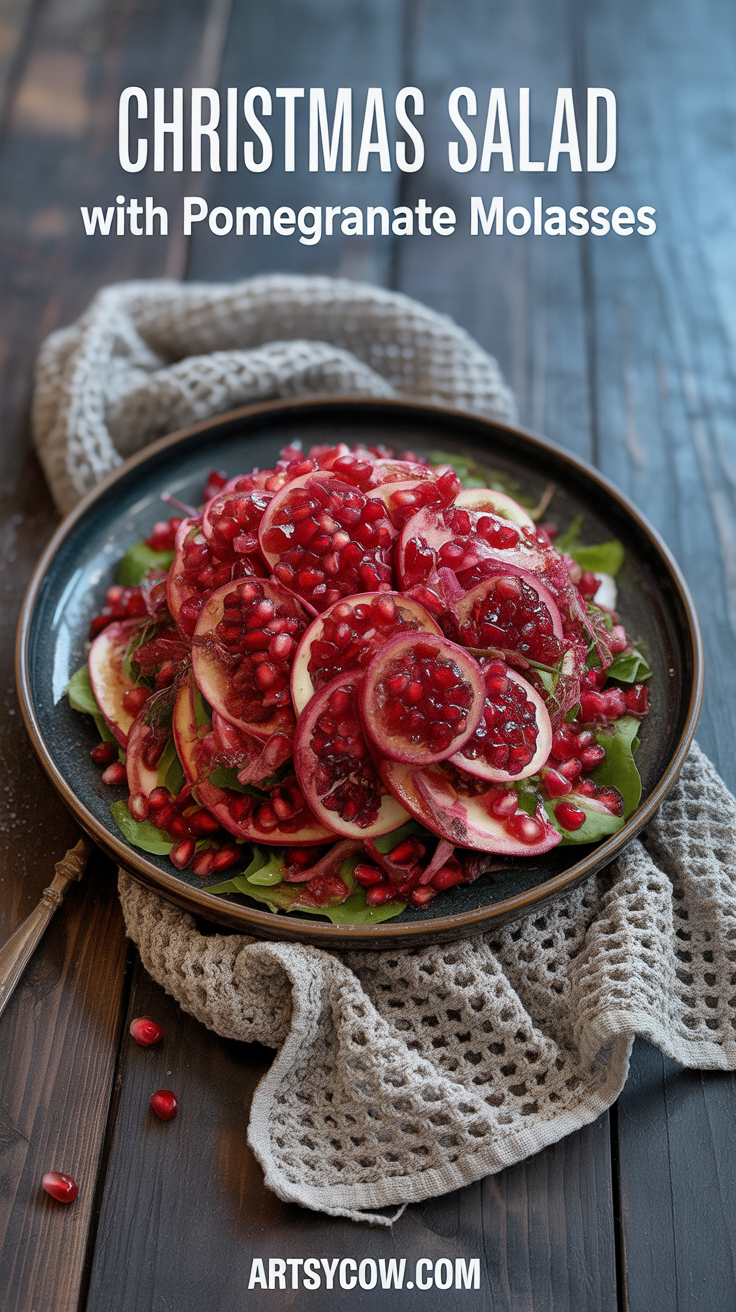christmas salad with pomegranate molasses pin image