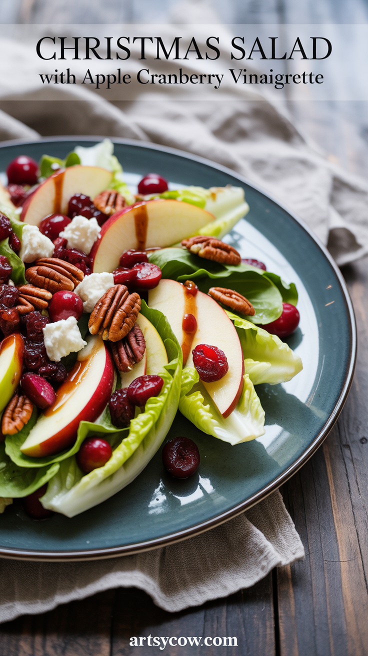 christmas salad with apple cranberry vinaigrette pin image