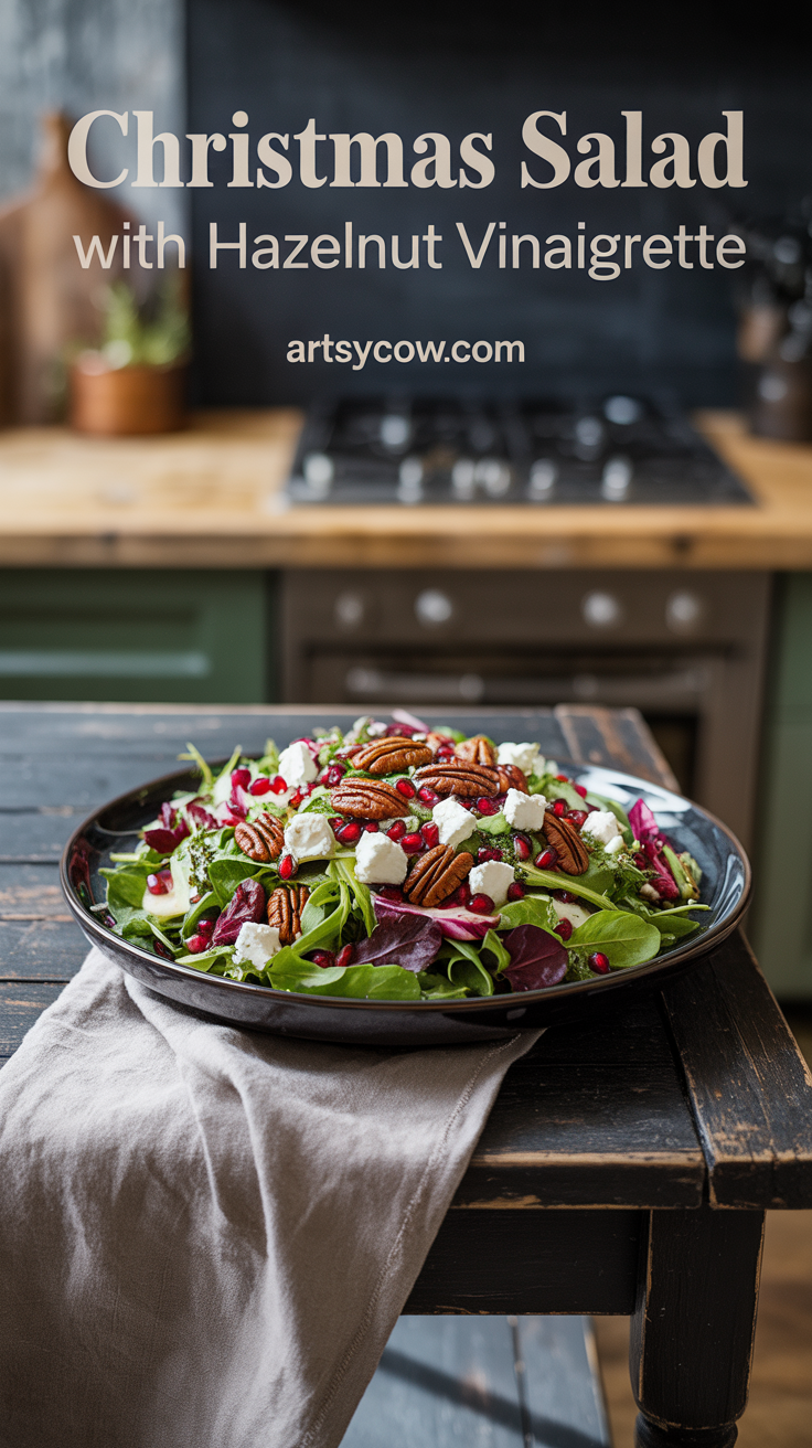 christmas salad with hazelnut vinaigrette pin image