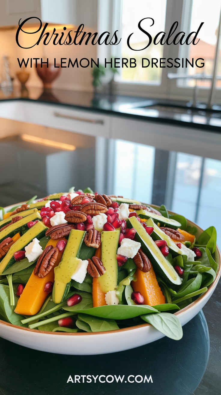 christmas salad with lemon herb dressing pin image