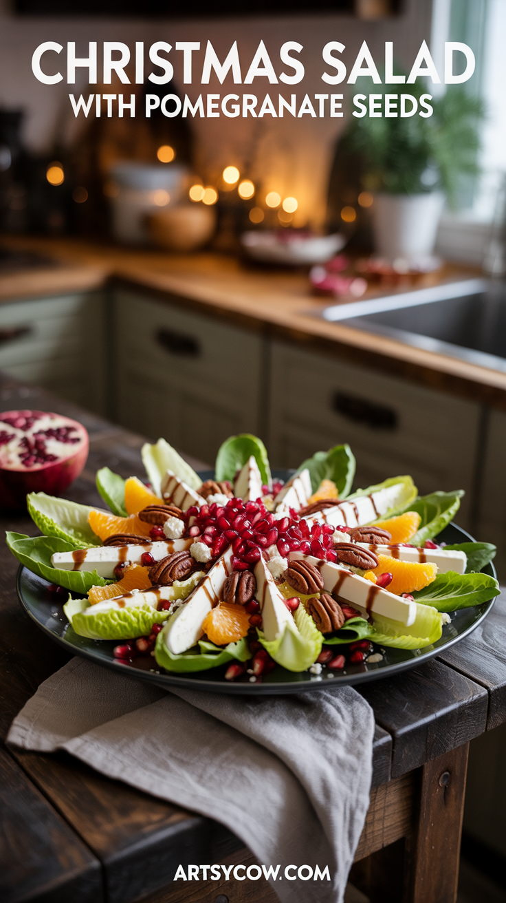 christmas salad with pomegranate seeds pin image