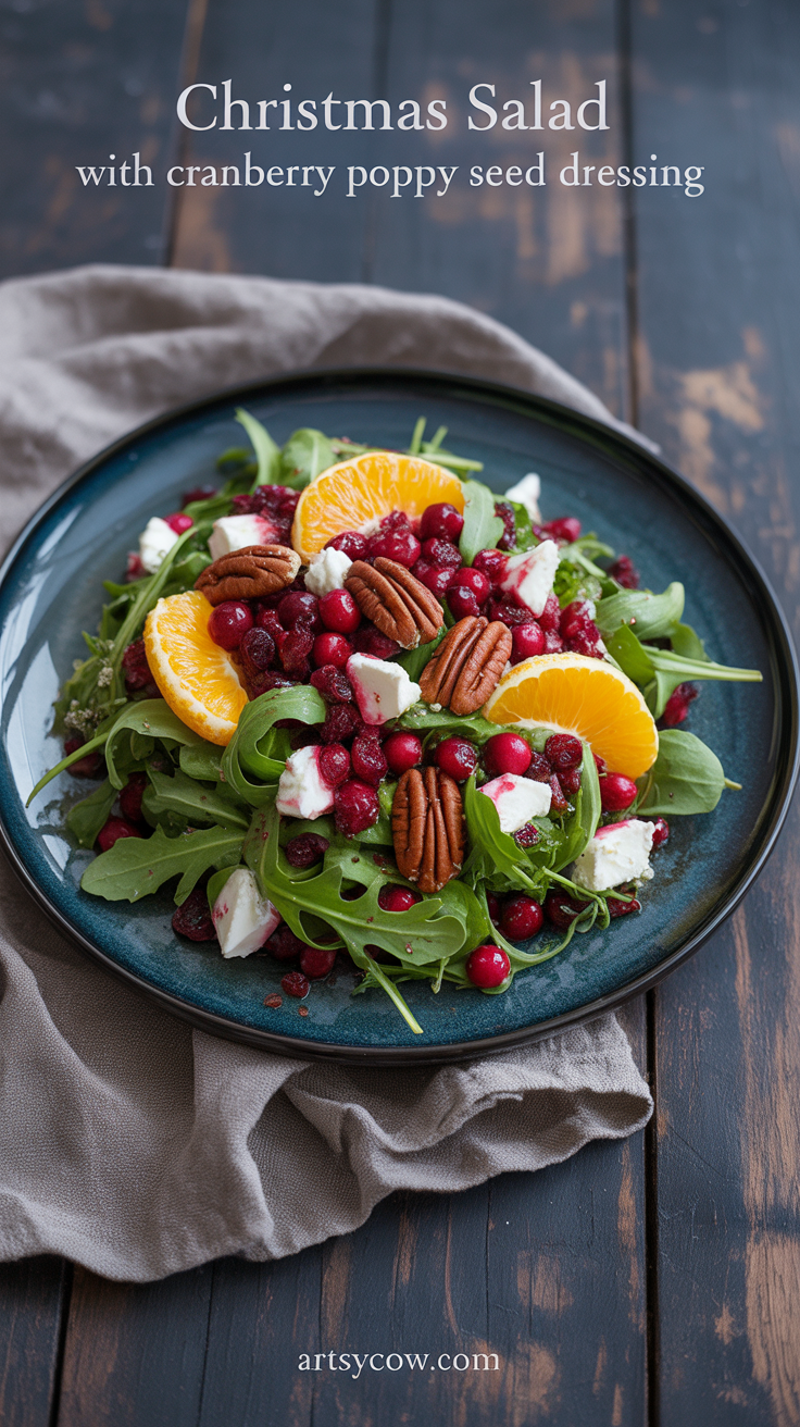 christmas salad with cranberry poppy seed dressing pin image