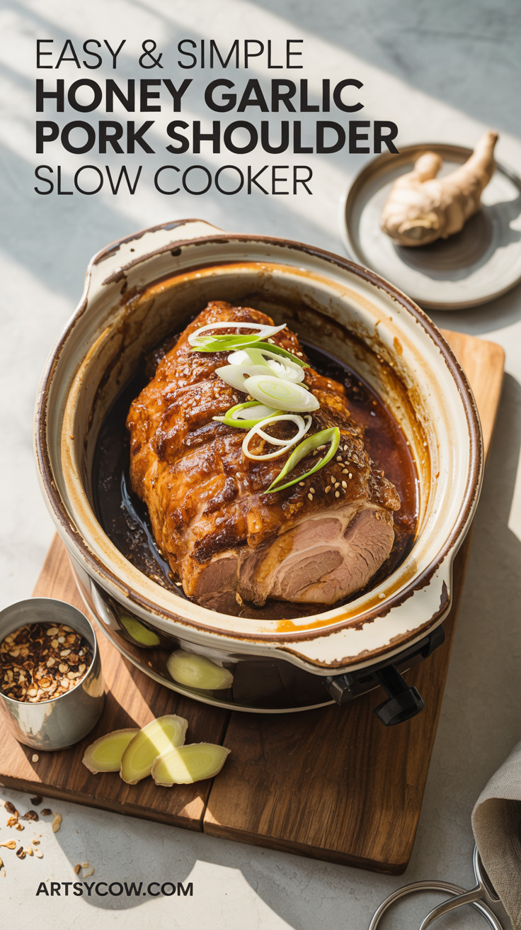 pin-1-Easy & Simple Honey Garlic Pork Shoulder Slow Cooker-7